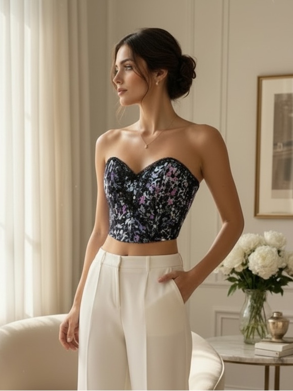 Frederick's of Hollywood Black Floral Lace Bustier Corset size 36D